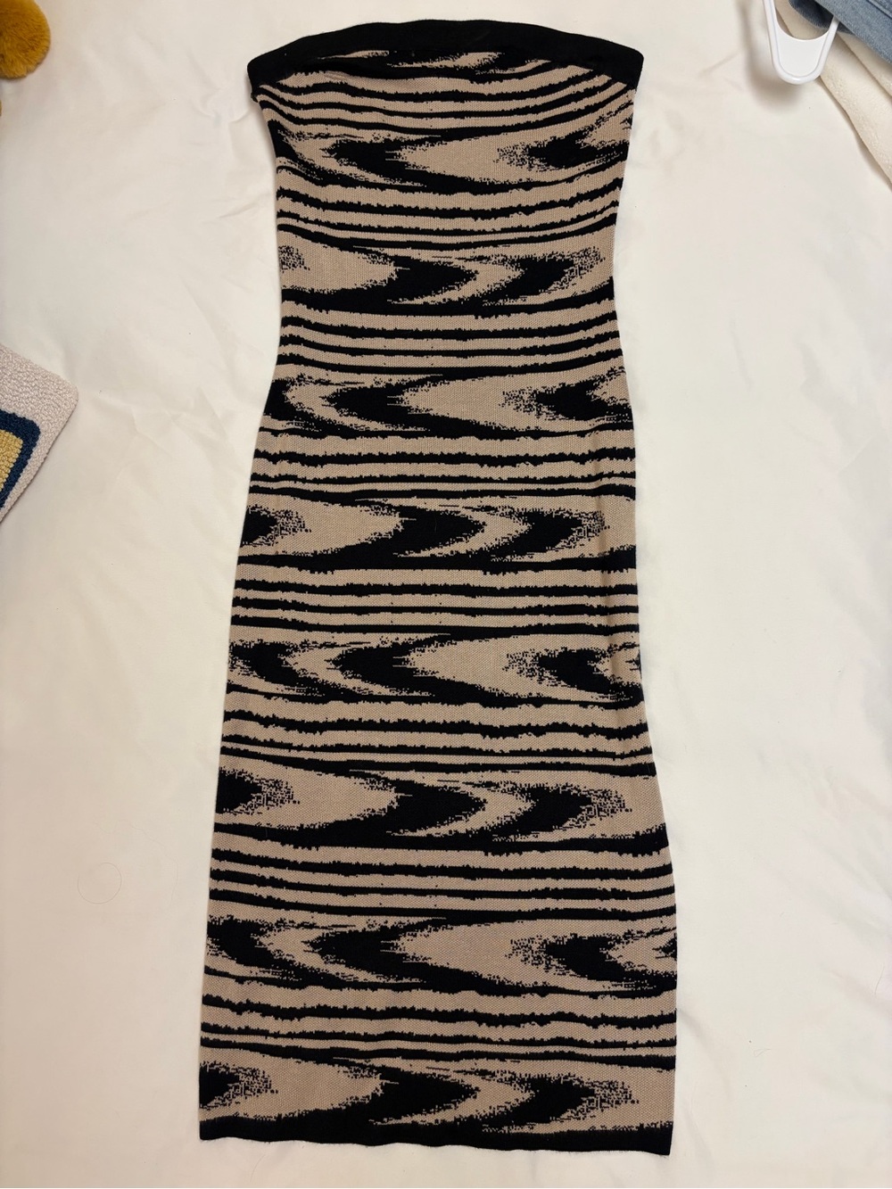 Almost Famous Beige and Black Strapless Bodycon Midi Dress